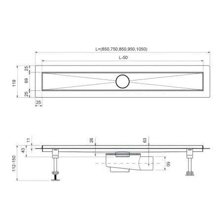 Душевой лоток (двухсторонняя решетка) TIMO Drain System DS230207/17, матовое золото, артикул DS230207/17