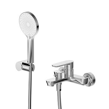 STYLUS-VD-BORO Смеситель для ванны и душа однорычажный в комплекте с ручным душем, шлангом и держателем, брашированное золото