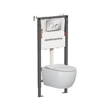 Комплект Подвесной унитаз Игра (Play) Безободковый (Rimless) + Система инсталляции Баланс (Balance) кнопка Круг (Circle), хром глянцевый