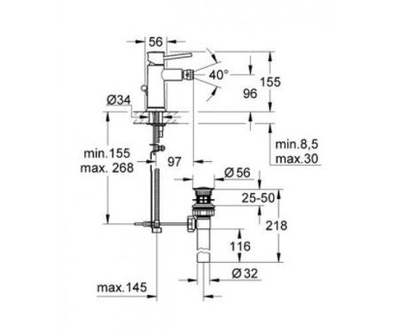 Смеситель для биде GROHE BauClassic с донным клапаном, хром (32864000), артикул 32864000