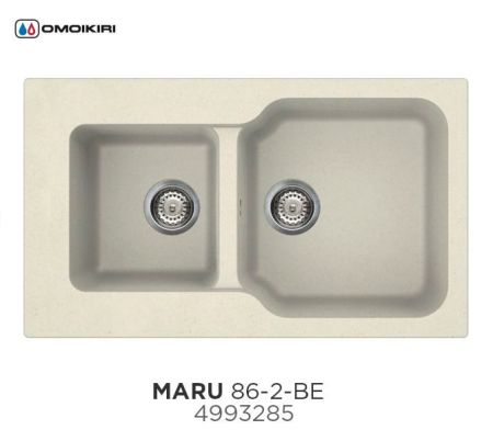Мойка, OMOIKIRI, Maru, число чаш-2, ширина, мм-860, глубина, мм-500, высота, мм-220, тип установки-встраиваемый, отверстия для смесителя-6 промаркированных, с переливом, сифон и донный клапан в комплекте, материал-Tetogranit, крепления в комплекте, цвет-в, артикул 4993285