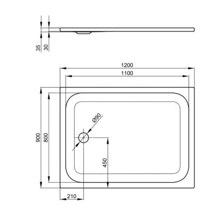 BETTE Душевой поддон прямоугольный суперплосский 120х90хh3,5см, D=90 мм, цвет: белый, артикул 1260-000