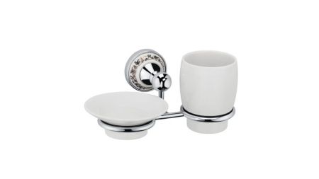 Стакан для зубных щеток с мыльницей Fixsen Bogema FX-78506+08 Хром Белый, артикул FX-78506+08
