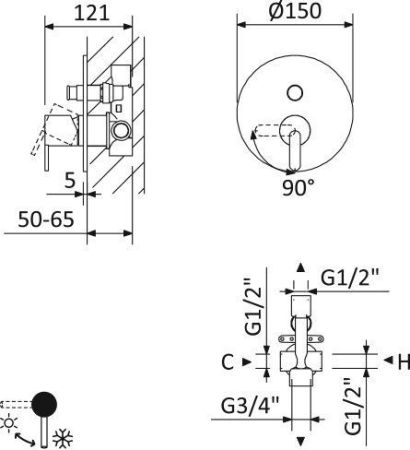Встраиваемый  смеситель для душа CEZARES LEAF-VDIM, артикул LEAF-VDIM-MM