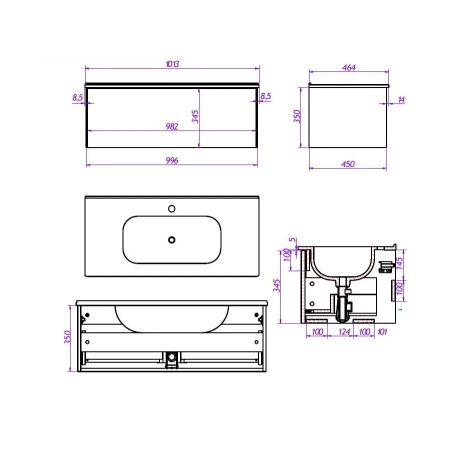 Тумба под раковину подвесная La Fenice Terra FNC-01-TER-BG-100, синяя, артикул FNC-01-TER-BG-100