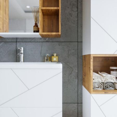 Комплект мебели для ванной Бриклаер КРИСТАЛЛ 80ZNNB, белый/дуб бунратти, артикул КРИСТАЛЛ 80ZNNB