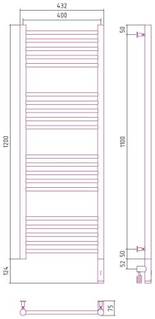 Полотенцесушитель электрический "БОГЕМА 3.0" прямая 1200х400 / МЭМ правый (Матовое золото)