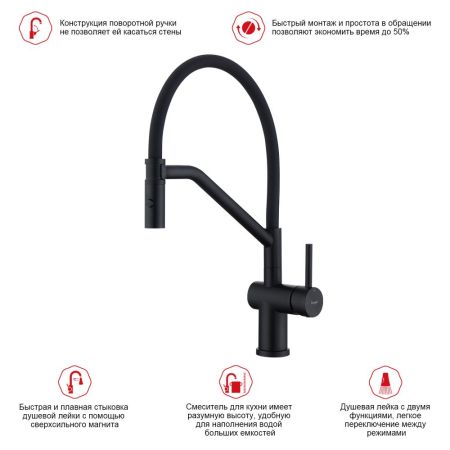 Смеситель для кухни со съемным изливом на магните Raglo R86.41.06, черный