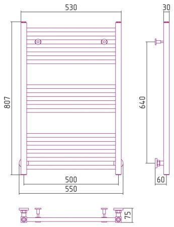 Полотенцесушитель водяной МОДУС 800х500 (Золото), артикул 03-0250-8050