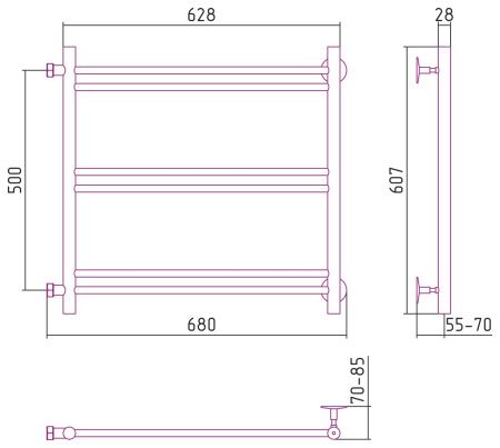 Полотенцесушитель водяной СТИЛЬЕ "Версия-Б1" 500х600 (2+2+2) П 16 (Чёрный)