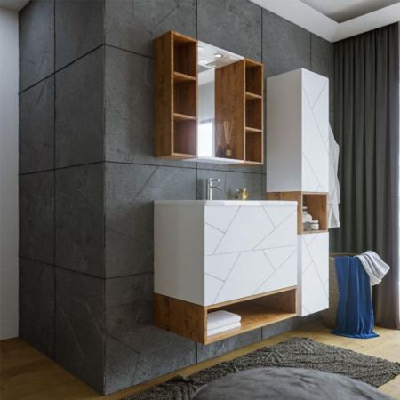 Комплект мебели для ванной Бриклаер КРИСТАЛЛ 80ZNNB, белый/дуб бунратти, артикул КРИСТАЛЛ 80ZNNB