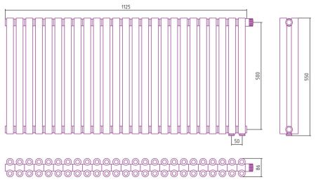 Отопительный радиатор ЭСТЕТ-00 н/ж EU50 500х1125 / 25 сек (Шампань), артикул 020-0322-5025