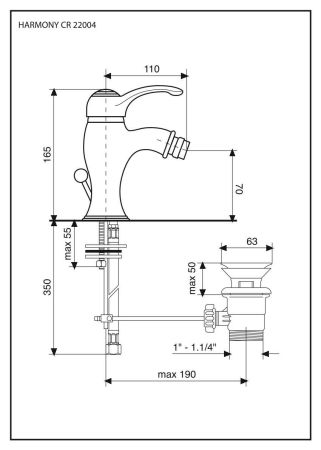 Смеситель Harmony с донным клапаном для биде, цвет белый-хром, артикул 22004BC