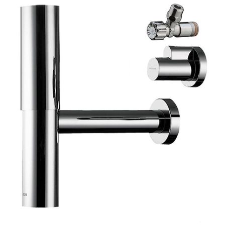 AX  Сифон Flowstar и 2 накладки с угловым вентилем, цвет: хром