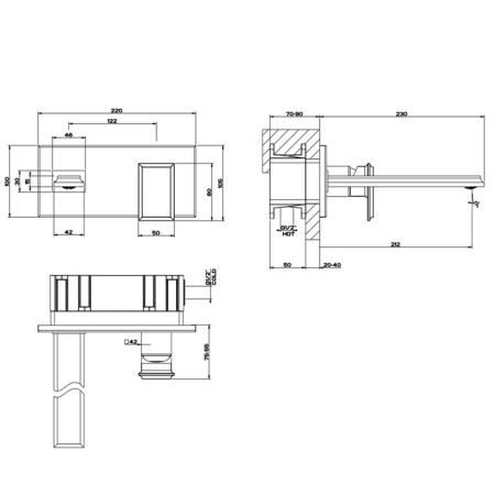 Gessi Eleganza Встраиваемый однорычажный смеситель для раковины, без донного клапана, с изливом (внешняя часть), цвет: черный металлик, артикул 46088#706