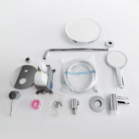 RELAX-DSET-GM Душевой комплект встраиваемый (смеситель встраиваемый, верхний душ, ручной душ со шлангом, штуцер с держателем), оружейная сталь, артикул RELAX-DSET-GM