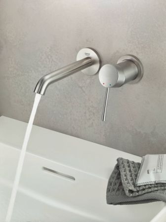 Внешняя часть смесителя GROHE Essence New для раковины, настенный монтаж, на два отверстия, суперсталь (19408DC1), артикул 19408DC1