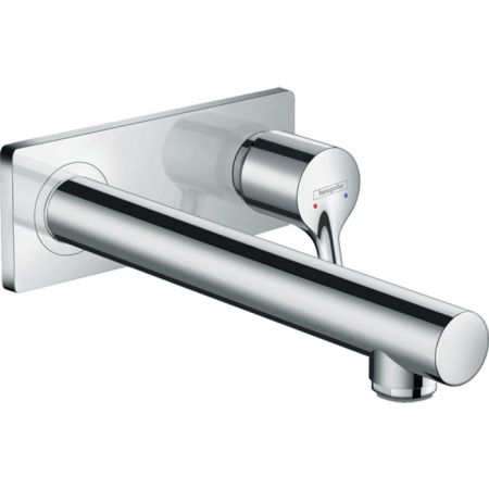 Смеситель для раковины, Hansgrohe, Talis S, тип открывания воды-однорычажный, тип регулирования воды-керамический узел смешивания, тип установки-настенный, высота, мм-68, вынос излива, мм-225, цвет-хром, регулируемое ограничение температуры, артикул 72111000