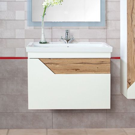 Тумба под раковину подвесная Бриклаер Брайтон белый/дуб, 70 см, артикул 4627125415807