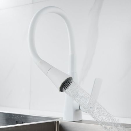 Смеситель для кухни с гибким изливом Shevanik S543C-1, белый