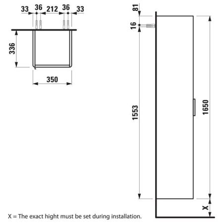 Laufen Base Шкаф высокий  350х335х1650 мм, 1 дверца справа, цвет белый глянцевый, артикул 4.0267.2.110.261.1