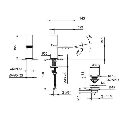 Fantini Milano Смеситель для биде, 1 отв., с донным клапаном, излив 125мм, цвет: хром, артикул 31 02 3008F