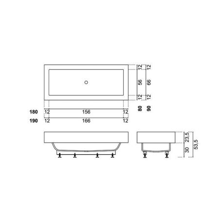 Antonio Lupi Biblio Ванна полувстраиваемая 180х80х53.5 см, с регулируемыми ножками и нажимным донным клапаном (хром), мат-л: Corian, цвет: белый, артикул BIBLIO80 Bianco/cr