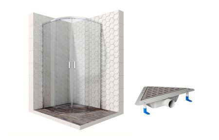 Душевой уголок Ambassador Queen 11011101-ST8, полукруглый, угловой трап, 90х90