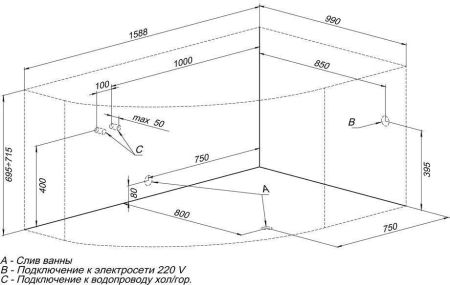 Акриловая ванна Aquanet Capri 160x100 R (с каркасом), артикул 00205386