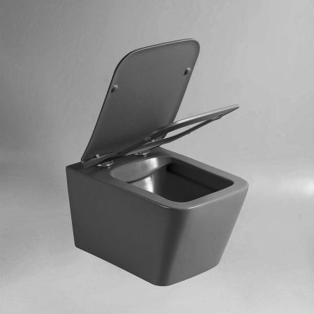 Унитаз подвесной Q-Line VT1-12MA безободковый, цвет антрацит мат., ультратонкое soft close сиденье, артикул VT1-12MA