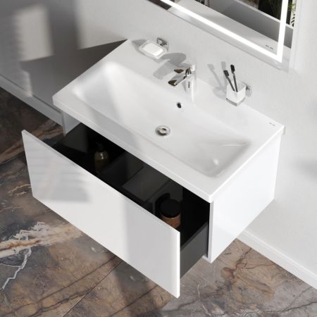 M90FHX07521WG GEM, База под раковину, подвесная, 75 см, 1 ящик push-to-open, цвет: белый, глянец