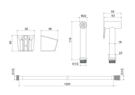 Гигиенический ручной душ со шлангом 120 см и держателем AQUATEK AQ2054CR