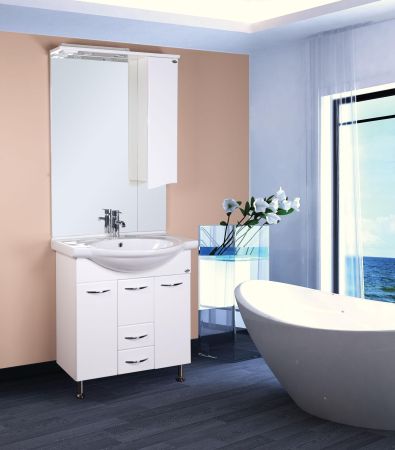 Тумба Onika Моника 75 напольная, белая, с корзиной (ум. Байкал 75), артикул 107502