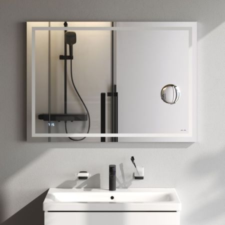 M91AMOX1003WG Универсальное зеркало с контурной Led-подсветкой, часами и косметическим зеркалом 100