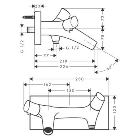 AX Starck Organic Смеситель для ванны термостатический, 2 потреб, настенный, цвет: хром, артикул 12410000