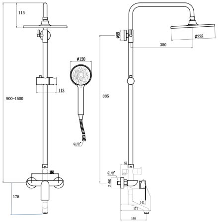 Душевая система Fmark FS8845H, черный, артикул FS8845H