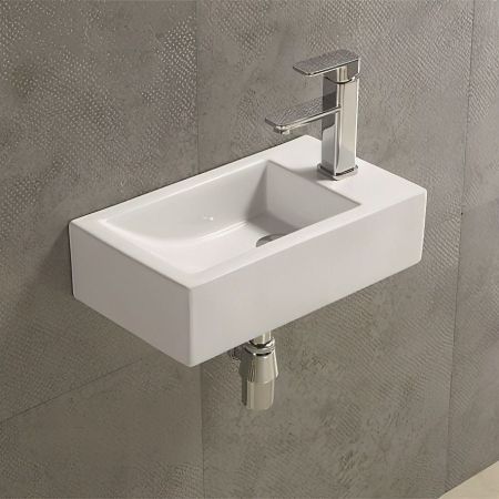 Раковина керамическая, чаша слева AM-4849-L, цвет белый, 450х250х120