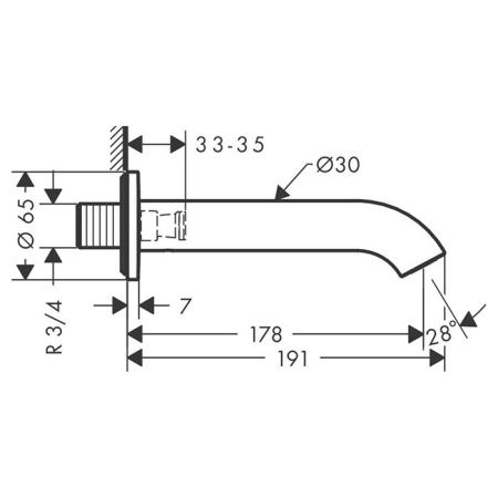 AX Uno Излив для ванны, 178мм, настенный, ¾’, цвет: шлифованный никель