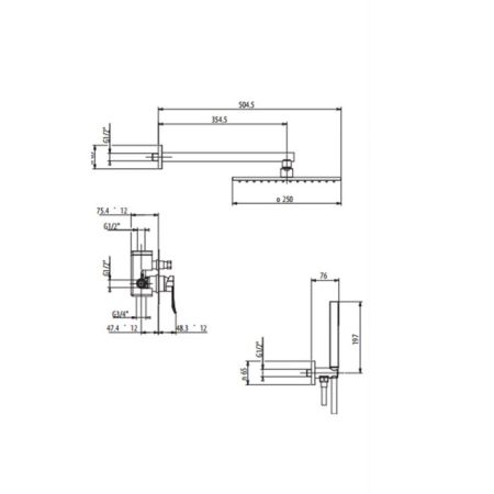 Gattoni Soffio Душевой комплект, смеситель встроеный с внутр частью, ручная лейка. душевая головка 250мм.цвет хром
