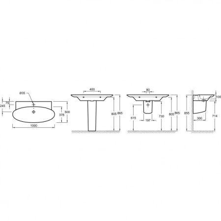 Подвесная раковина-столешница 100 х 50 см Jacob Delafon E4436-00, артикул E4436-00