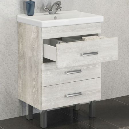 Тумба с раковиной Comforty Никосия 60Н 4142203 Дуб белый, артикул 4142203