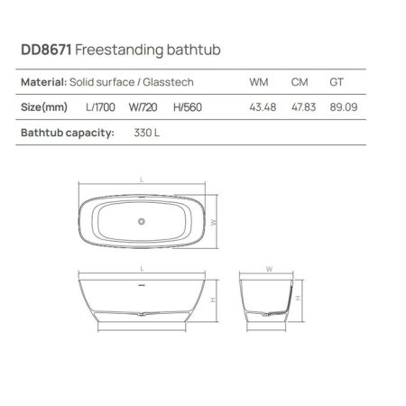 DEA DESIGN Edge Ванна 1700х720хh560 мм отдельностоящая, цвет белый