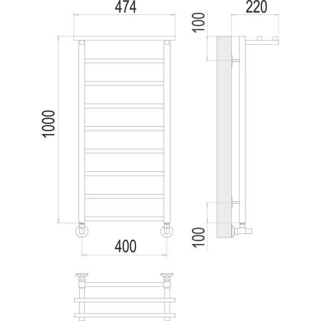 Полотенцесушитель водяной с полкой Terminus Контур П9 40х100, артикул 4670078529732