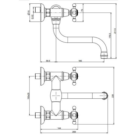 Fima Carlo Frattini Kitchen Смеситель для кухни, настенный, Elizabeth, цвет: золото, артикул F5086OR