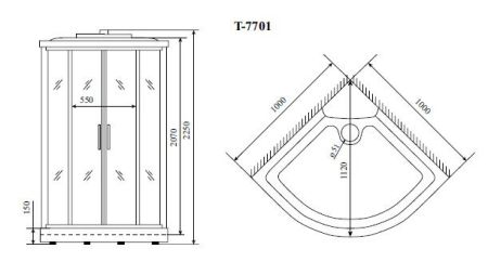 Душевая кабина Timo Lux T-7701 100x100 профиль Хром стекло прозрачное, артикул T-7701