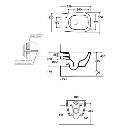GLOBO GENESIS Унитаз подвесной 550х360 мм., безободковый, в комплекте с креплением, цвет белый матовый, артикул GNS02.BO