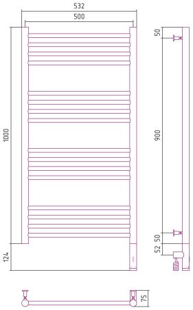 Полотенцесушитель электрический "БОГЕМА 3.0" прямая 1000х500 / МЭМ правый (Сатин), артикул 071-5805-1050
