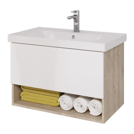 Тумба под раковину подвесная Dreja Perfecto 90 см, дуб эврика/белый, артикул 99.0813