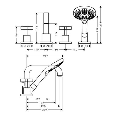 AX Citterio Смеситель для ванны , цвет шлифованный никель