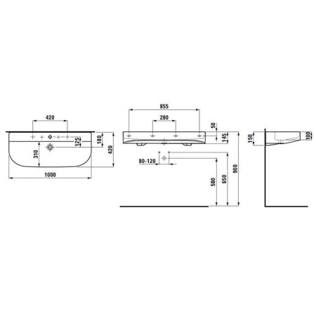 LAUFEN SONAR Раковина 1000x420x145 мм., с 1 отверстием для смесителя, с переливом, цвет белый, артикул 8.1034.7.000.104.1